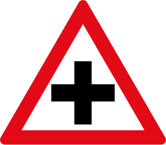 Crossroad ahead warning sign