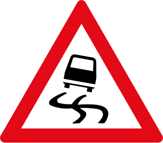 Slippery road ahead sign